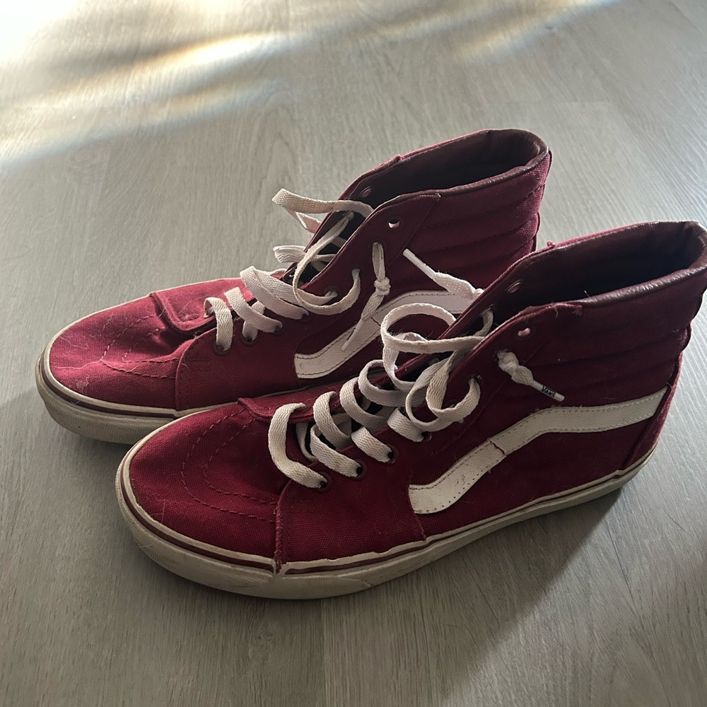 Vans Red and White High-Top Sneakers